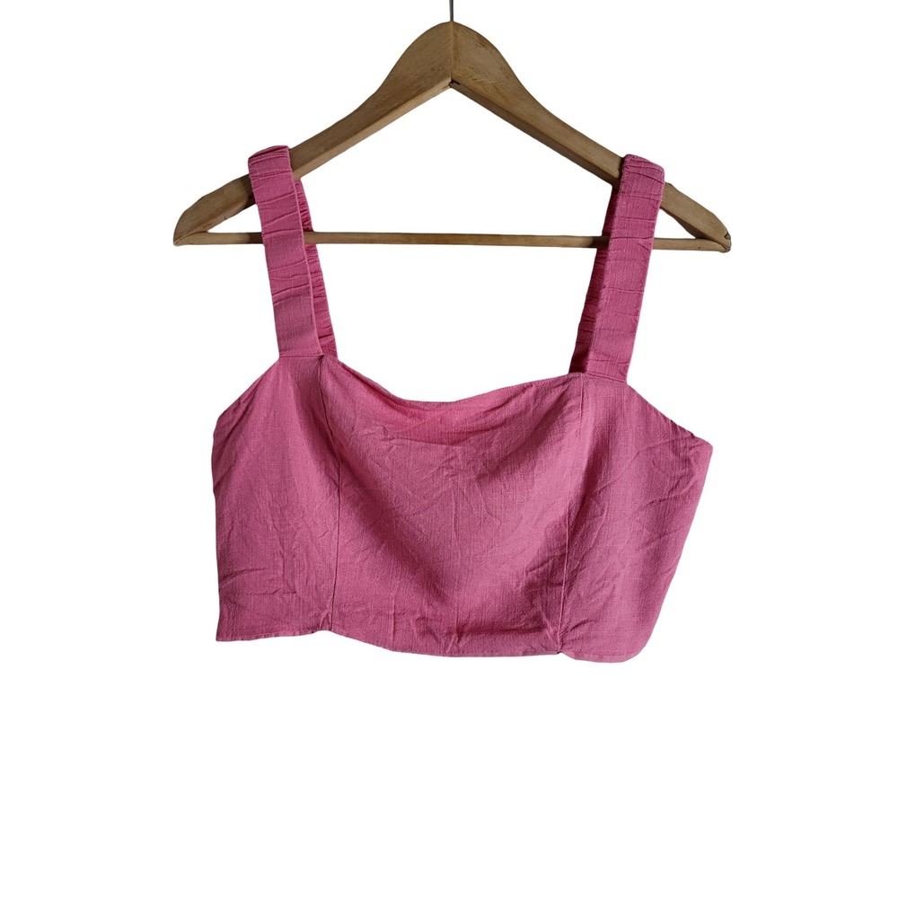 Blue Rain Pink Linen Blend Cropped Tank Top Open Back M Barbiecore Resortwear